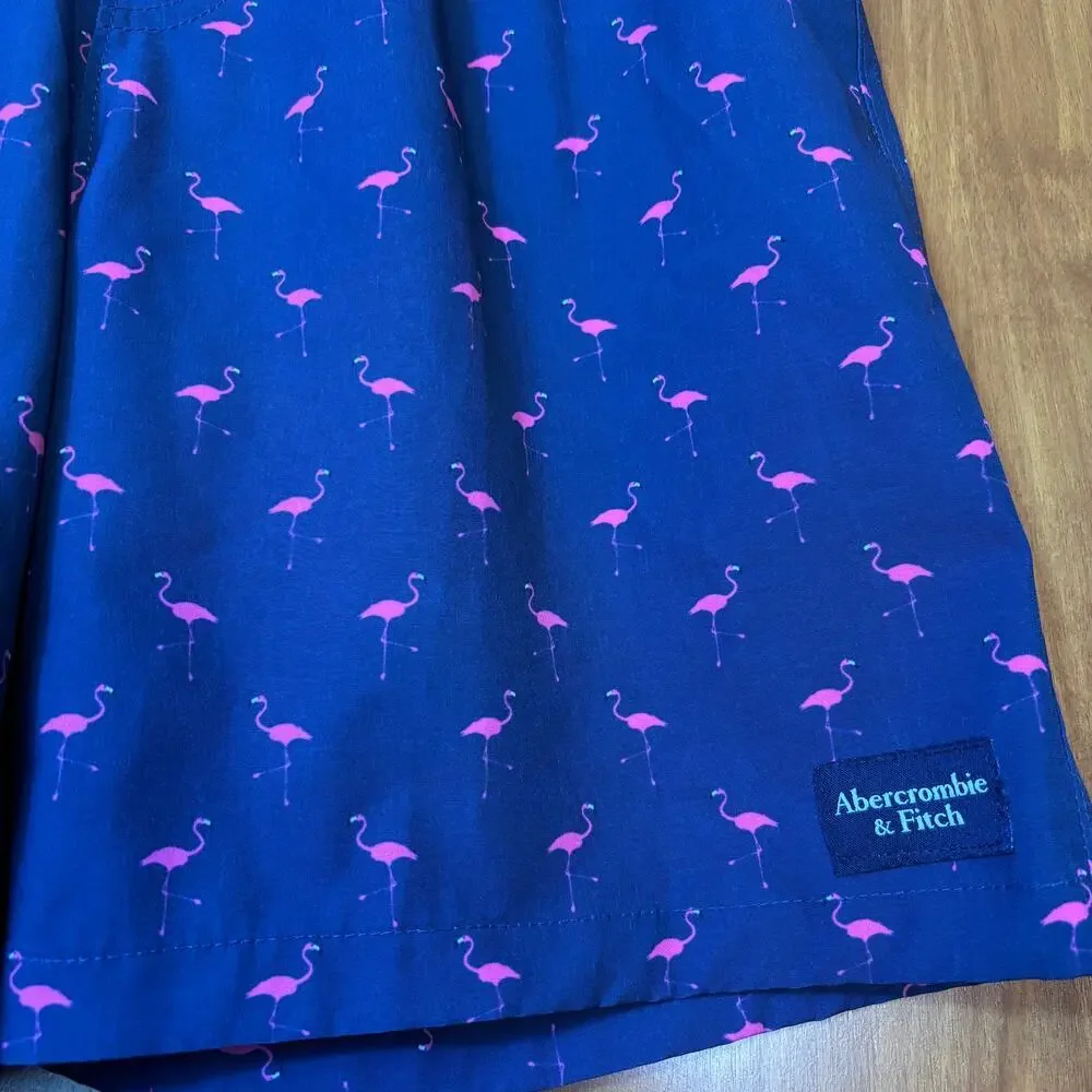 Abercrombie kids Boys Swim Trunks Size 13/14 Pink Flamingo Print Navy Pool